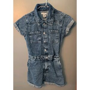 Olivia Kay Girl's Denim Jean SS Short Romper One Piece Snap Button Medium Size 8